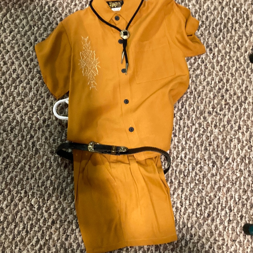 Rust color toddler outfit. Western style